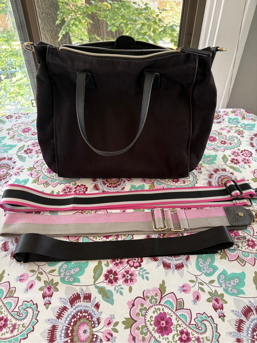 Erin Condren Black Laptop Tote Bag with a Set of 3 Removable Straps